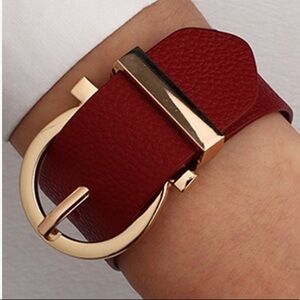 Red faux leather buckle bracelet